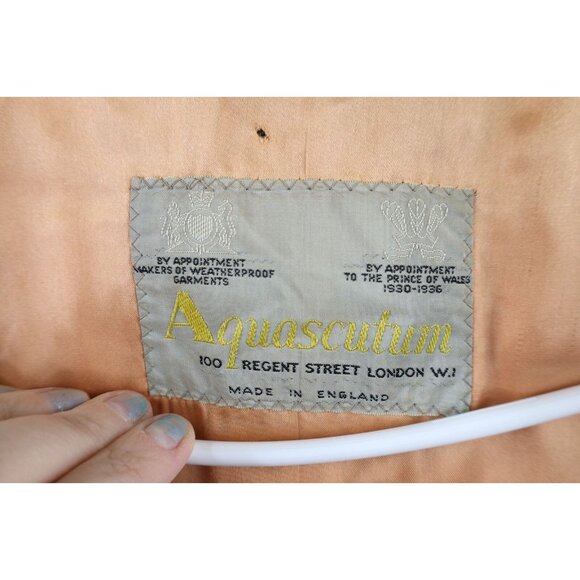 Vtg 40s Aquascutum Womens Large Distressed Wool Overcoat Jacket Beige England - Picture 15 of 16